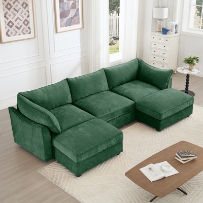 Oversized 112.6" Chenille U-Shaped Modular Sectional Sofa with 2 Storage Ottomans and Storage Drawers under Each Seat, 5-Piece Free combination