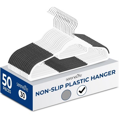 SereneLife SLHRBWH50 Non-Slip Plastic Clothes Hanger - Durable and Space-Saving Closet Organizers (White) - 50 Pack