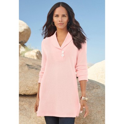 Roaman's Plus Size Knit Thermal Shawl Collar Top – Long Sleeve