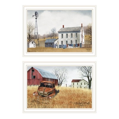 2Piece Vignette Washday and Granddad's Old Truck White Framed Wall Art for Living Room, Bedroom Wall Art Print for Home Decor by Billy Jacobs