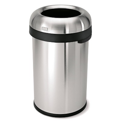 simplehuman 80L Commercial Open Top Trash Can 21.1gal Stainless Steel Round Garbage Can with Extra Wide Opening