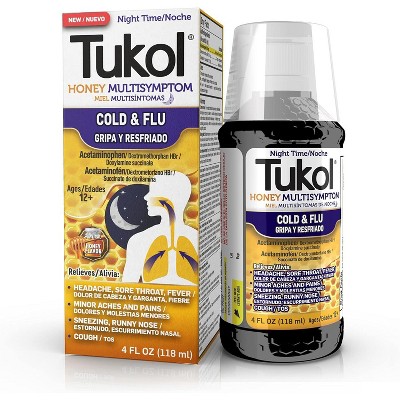 Tukol Liq Adult Cld/Flu Pm Hny , Cold/Flu Nighttime Honey, 4 Oz