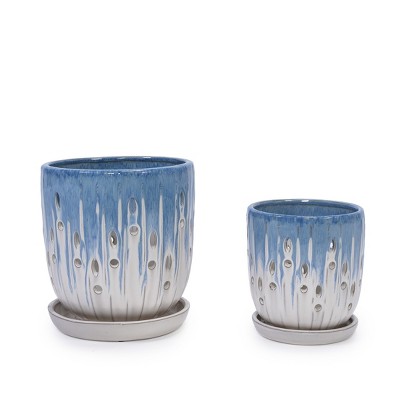 Hrinhom Set of 2 Ceramic Flowerpot,Modern Planter with Drainage Hole