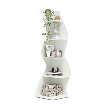 Lirago 5-Tier Corner Bookshelf-Modern White Wall Shelf with Adjustable Shelves for Home and Office 18.9"Lx18.9"Wx70.08"H