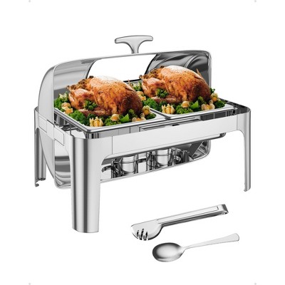 9QT Rectangular Roll Top Chafing Dish Buffet Set, Catering Food Warmer Stainless Steel with 2 Half Size Pans for Parties, Wedding, Hotels