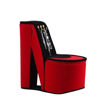 Gulches 9" Tall Display Jewelry Box with Hooks, High Heel Shoe Design, Red Velvet