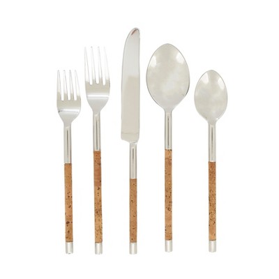 Saro Lifestyle Artisan Cork-Handled Flatware Set, Beige