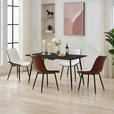 HYLEORY Modern 5-Piece Dining Table Set Rectangular Wood Table with 4 Upholstered Leather Chairs, Seats 4