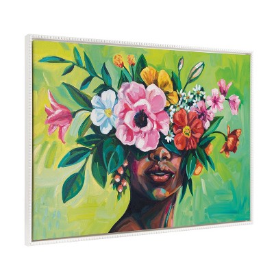 23"x33" Sylvie Beaded She Chose to Flourish Framed Canvas by Rachel Christopoulos White - Kate & Laurel All Things Decor: Modern Style