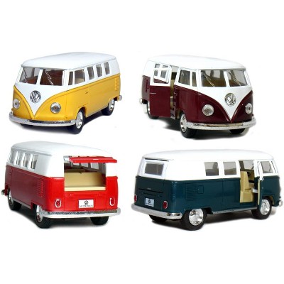 KiNSMART 1962 Volkswagen Classic Bus 1:32 Scale 5" Die Cast Metal Model Toy Van Pullback Acation (4 Set)