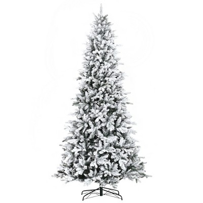 HOMCOM 9 FEET Pine Snow Flocked Artificial Christmas Tree with 616 Realistic Cedar Branches, Auto Open, Home Holiday Decoration, Green