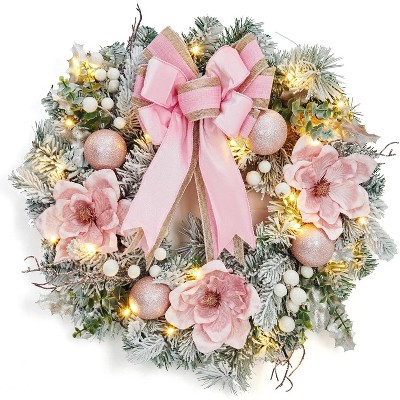 24 In Christmas Wreath for Front Door, Pre-Lit Christmas Wreath, Xmas Door Wreath for  Door Fireplace Wall Window, Indoor Outdoor Christmas Decor