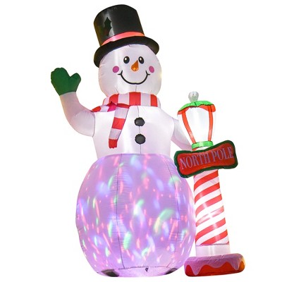 Gulches 8ft Inflatable Christmas Snowman (North Pole Sign) - Blow-Up Yard Decor w/Rotating Lights, Outdoor Holiday Decor