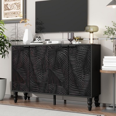 TIRAMISUBEST 4-Door TV Stand for TVs up to 43'', Distressed Finish Media Console or Sideboard Cabinet w/ Adjustable Shelves