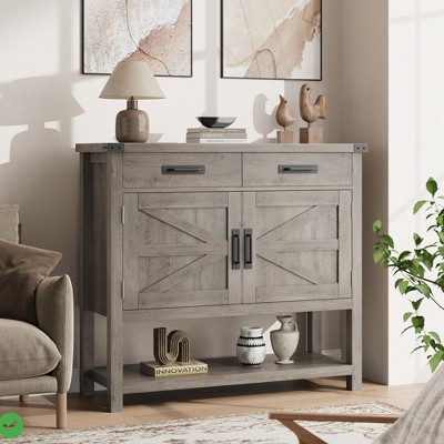 Farmhouse Entryway Table with 2-Door & 2 Drawers Wood Console Table with Storage Coffee Bar Cabinet