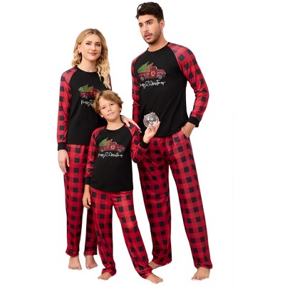 Clearlove Christmas Pajamas Contrast Color One Piece Pajamas Long Sleeve Shirts Casual Matching Sets for Kids