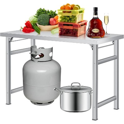 Nasitip Silver Folding Stainless Steel Table, Single Tier Workstation, 520 lb Capacity, Commercial Folding Prep Table