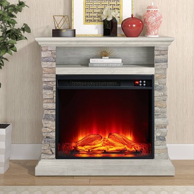 Festivo 32" Faux Stone Freestanding Electric Fireplace Light Gray