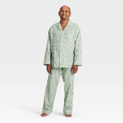 Men's Gingerbread Striped Flannel Long Sleeve Shirt and Pants Holiday Matching Family Pajama Set - Wondershop™ Cream
