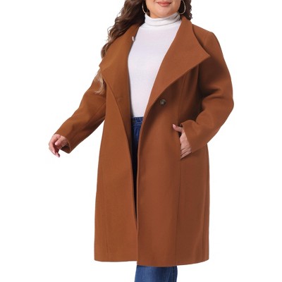 Agnes Orinda Women's Plus Size Winter Stand Collar Long Sleeve Back Split Long Overcoat