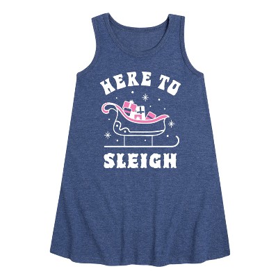 Girls' - Instant Message - Here To Sleigh Christmas Graphic Sleeveless Aline Dress