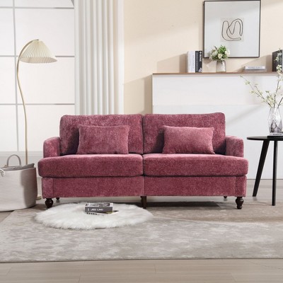 VASIP COOLMORE Mid-Century Modern Loveseat Sofa - Wine Red Chenille 2-Seater Couch, Plush Fabric for Living Rooms & Apartments
