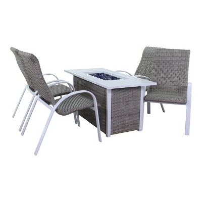 Courtyard Casual Santa Fe 5 pc Rectangle Fire Pit Set with Wicker Chairs  Includes One Rectangle Fire Pit and Four Wicker Chairs