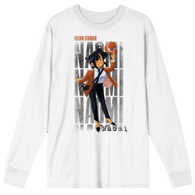Yellow Stringer Naomi Tipping Hat Adult White Crew Neck Long Sleeve Tee