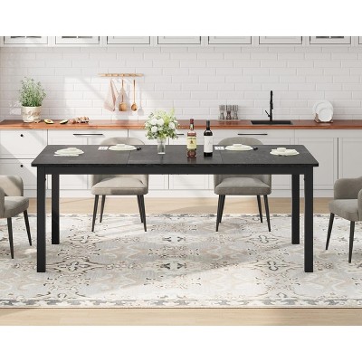 Industrial 6–8-Seater Mortise & Tenon Dining Table, Rectangular Wooden Top with Sturdy Metal Legs, Modern Chamfered Edges & Rounded Corners