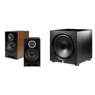 Elac DBR62-BK - Debut Reference 6.5" Bookshelf Speakers - Black, Pair and Elac PS500-BK - Varro Premium 15" 500 Watt Powered Subwoofer with Auto-EQ