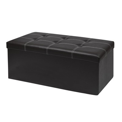 Aoibox Folding Storage Ottoman Bench, Faux Leather Footrest with Large Storage Space, Sturdy and Comfortable for Living Room, Bedroom, Hallway