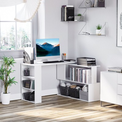NicBex Home Office Desk L-Shape Morden Corner Desk with Open Storage Shelves Rotating Design Writing Desk for Office, Study, Living Room