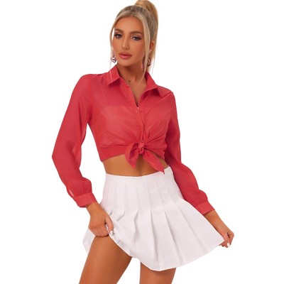 INSPIRE CHIC Women's Sheer Mesh Long Sleeve Button Down Shirts