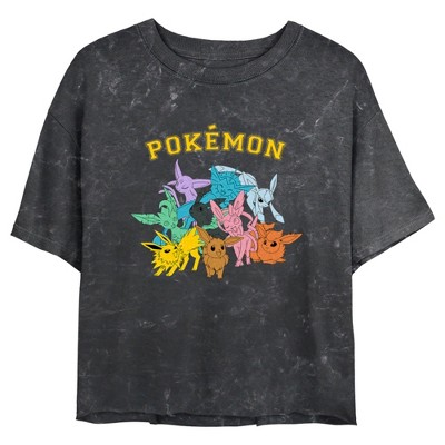 Juniors Womens Pokemon Eeveelutions Mineral Wash Crop T-Shirt