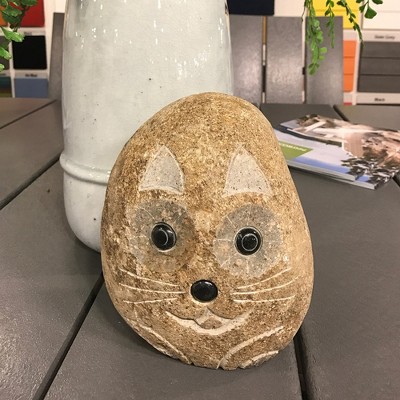 Tierra Garden Hand-Carved Granite Boulder Cat – Unique Natural Stone Sculpted Art, 6" & 8" Sizes