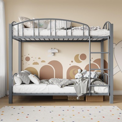 Jojoka Twin over Twin Bunk Bed with Stairs, Heavy-Duty Metal Frame & Arched Guardrails - Space-Saving Design