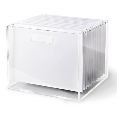 RUSSELL + HAZEL Acrylic File Box: Clear Desk Organizer, Office Supplies, 10" H x 12.75" D x 12.25" W, Acrylic File Holder