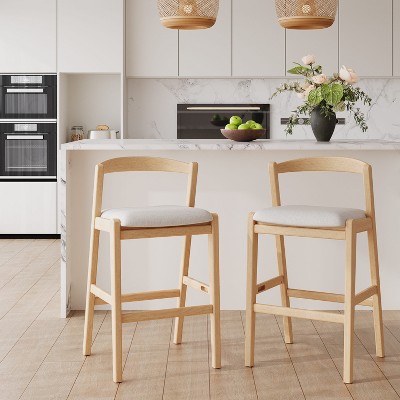 Christopher Knight Home Vane Mid-Century Modern Rubberwood Barstool with Curved Open Back (Set of 2)