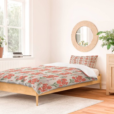 Deny Designs Anis Illustration Preppy Grandmillennial Cute Red Duvet and Sham Set