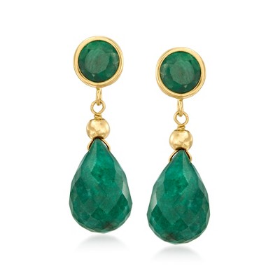 Ross-Simons 12.00 ct. t.w. Emerald Drop Earrings in 14kt Yellow Gold