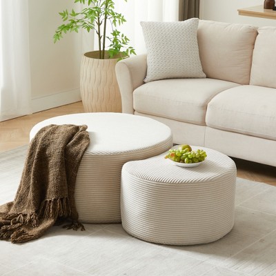 Set of 2 Nesting Coffee Table Upholstered Ottoman Stool Cocktail Table Sofa Side Table Center Table, Beige/Grey/Black-ModernLuxe