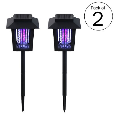 Solar Bug Zapper Set– 2-Pack Outdoor UV Mosquito Repellent Stake Set with LED Light for Gardens, Pathways, and Patios by Pure Garden (Black)