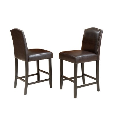 Set of 2 Darren Contemporary Upholstered Counter Height Barstools with Nailhead Trim - Christopher Knight Home