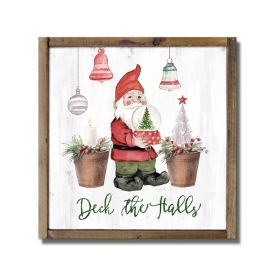 Creative Products Deck the Halls Gnome 13.5 x 13.5 Framed Wood Plaque