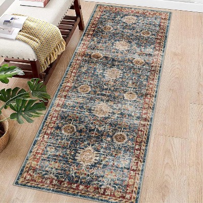 GustoWave Vintage Boho Various sizes Washbale Floor Cover Area Rug for Bedroom, Living Room, Dark Blue