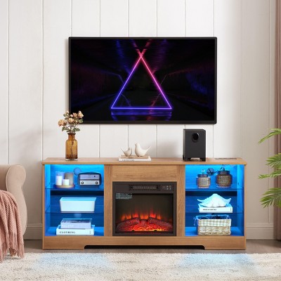 NicBex TV Stand 3D Fireplace TV Stand Modern Media Console with Glass Shelves for TV up to 62" for Living Room