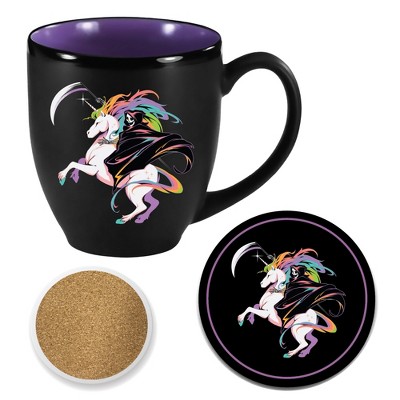 Courtside Market Death Unicorn 16 oz Artisan Ceramic Mugs & Coaster Set