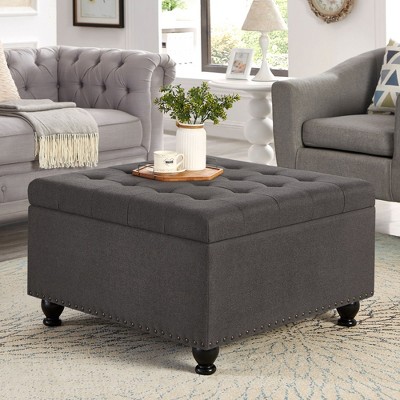 CAVINAS 30" Oversized Button Tufted Square Storage Ottoman,Exquisite Linen Upholstery Coffee Table Ottoman for Living Room,300lbs Max