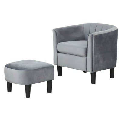 Costway Barrel Chair with Ottoman Footrest Curved Backrest Armrests Removable Seat Cushion