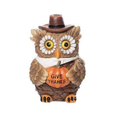 Gallerie II "Give Thanks" Owl Bird with Sunflower Eyes Pumpkin Small Thanksgiving Figure Figurine